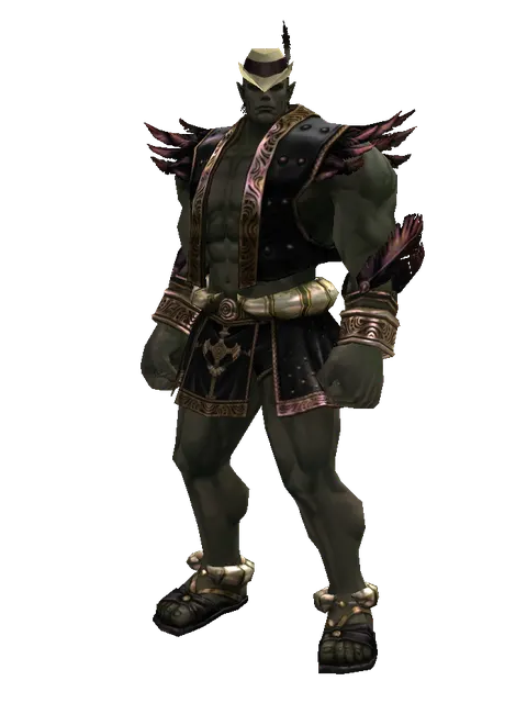 Dandy Cap (?) on a male Orc fighter, front view