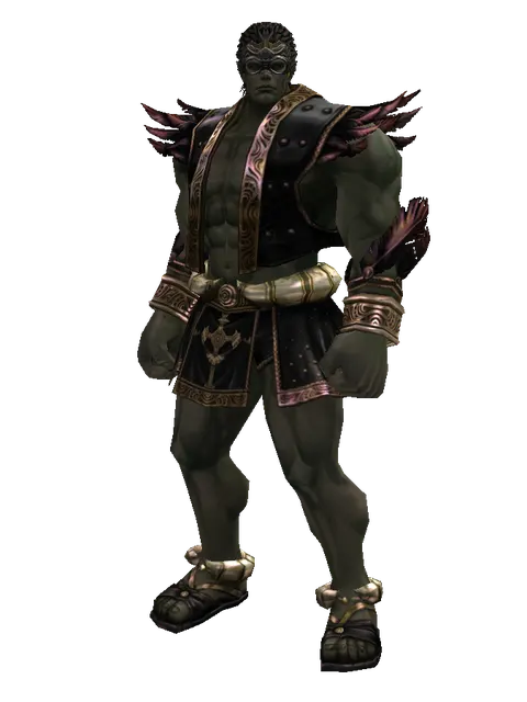 Dragonfly Goggles (?) on a male Orc fighter, front view