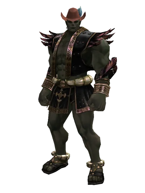 Feathered Hat on a male Orc fighter, front view