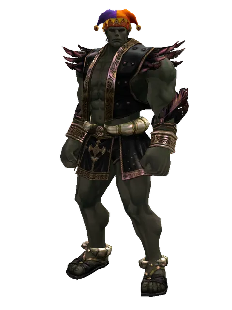 Jester Hat on a male Orc fighter, front view