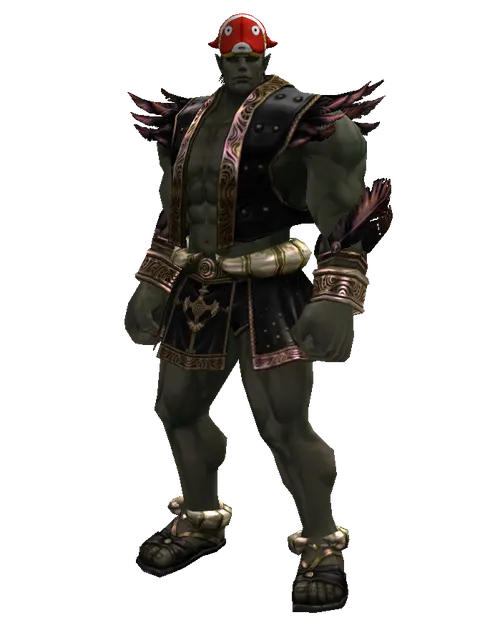 Red Fish Hat (?) on a male Orc fighter, front view