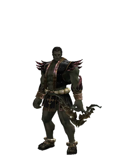 Akat Long Bow on a male Orc fighter, front view