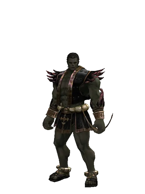 Crescent Moon Bow on a male Orc fighter, front view