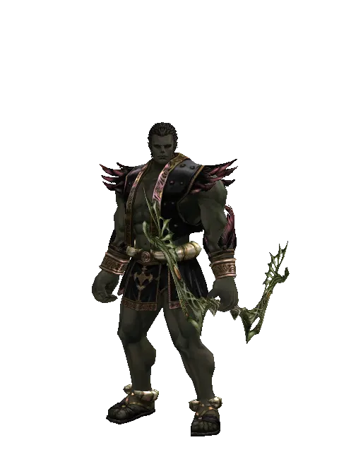 Gastraphetes on a male Orc fighter, front view