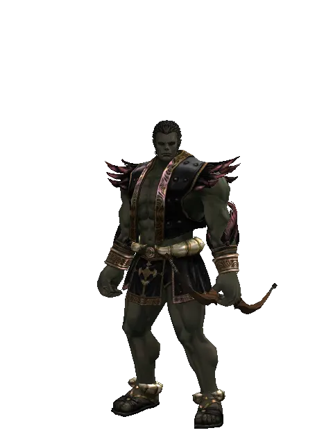 Guard's Bow on a male Orc fighter, front view