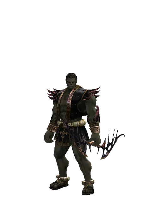 Traveler's Dark Elven Bow on a male Orc fighter, front view
