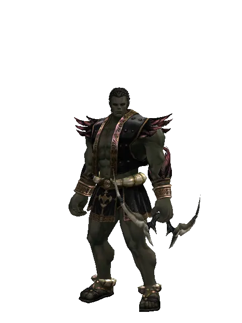 Traveler's Long Bow on a male Orc fighter, front view
