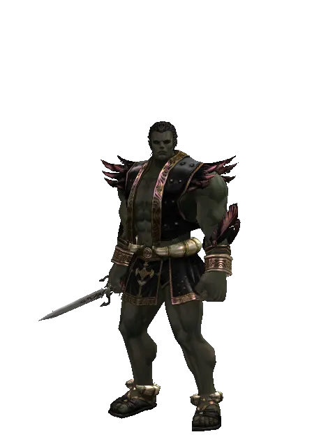 Dagger of Mana on a male Orc fighter, front view
