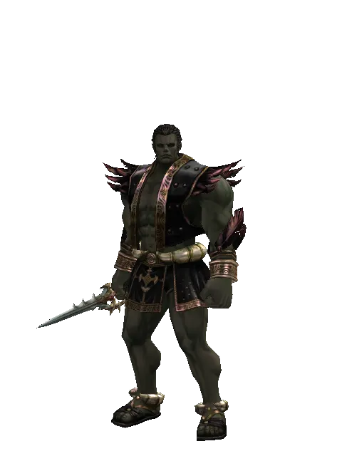 Icarus Disperser on a male Orc fighter, front view