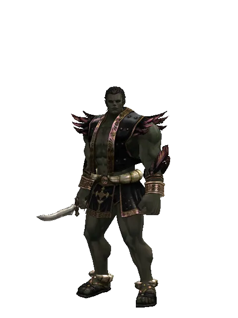 Shining Knife on a male Orc fighter, front view