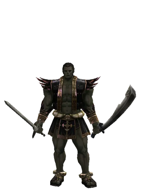 Bastard Sword*Crimson Sword on a male Orc fighter, front view