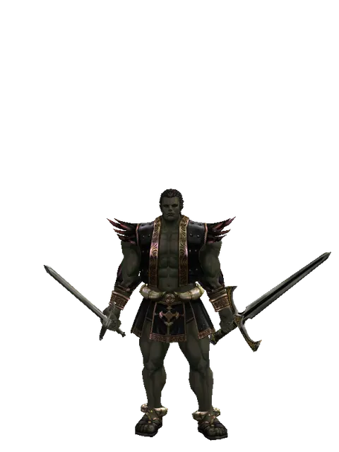 Bastard Sword*Knight's Sword on a male Orc fighter, front view