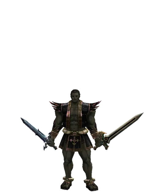 Caliburs*Sword of Delusion on a male Orc fighter, front view