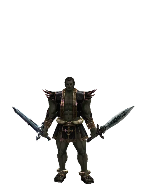 Caliburs*Tsurugi on a male Orc fighter, front view