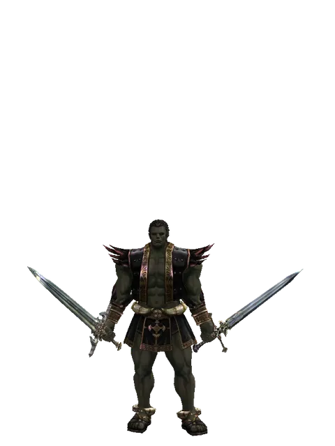 Dynasty Dual Sword on a male Orc fighter, front view