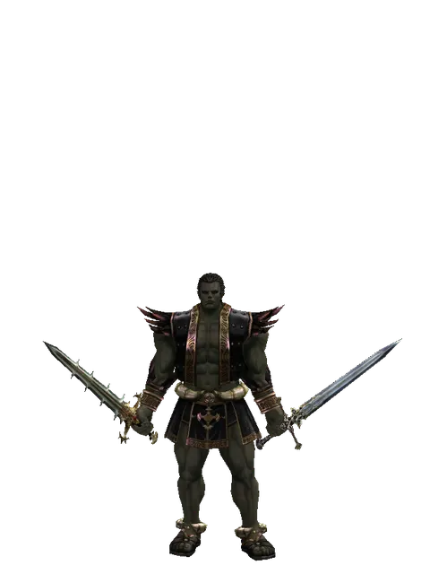 Icarus Dual Sword on a male Orc fighter, front view