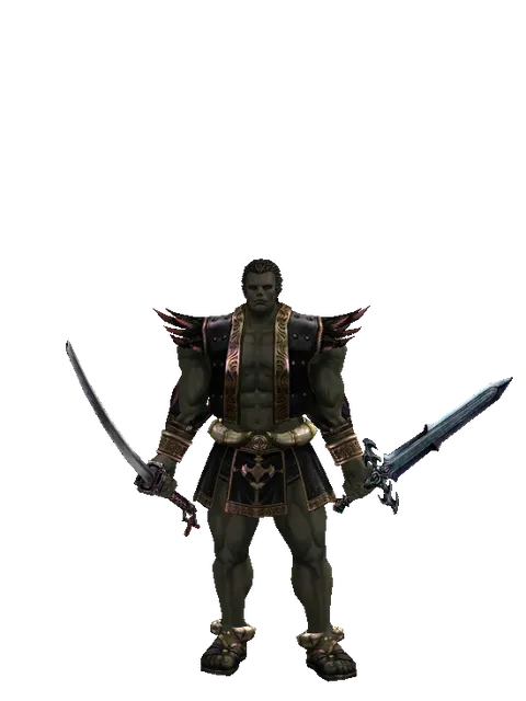 Katana*Caliburs on a male Orc fighter, front view