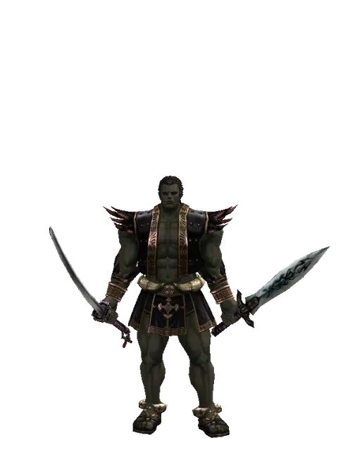 Katana*Tsurugi on a male Orc fighter, front view