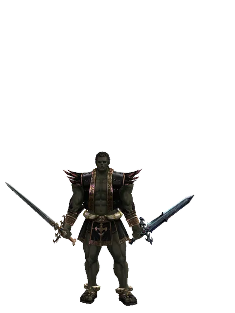 Raid Sword*Caliburs on a male Orc fighter, front view