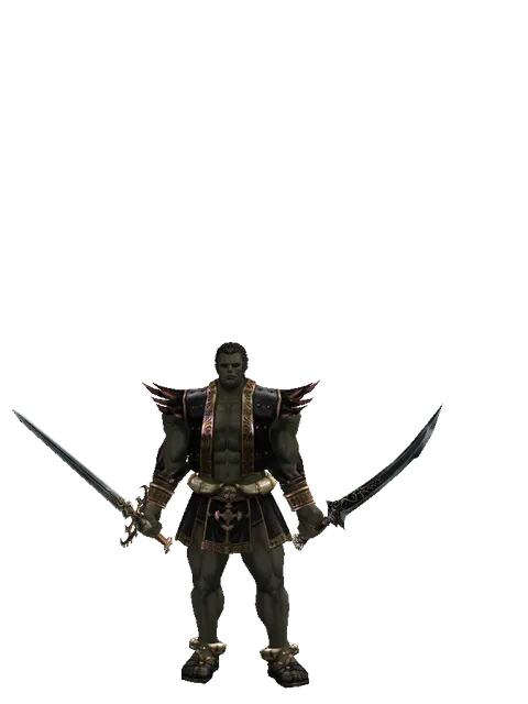 Raid Sword*Samurai Long Sword on a male Orc fighter, front view