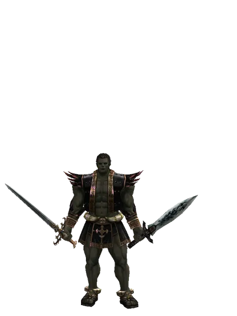 Raid Sword*Tsurugi on a male Orc fighter, front view
