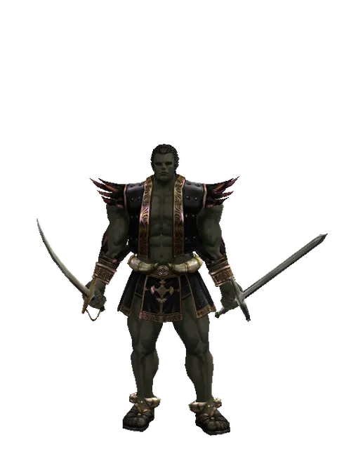 Saber*Bastard Sword on a male Orc fighter, front view