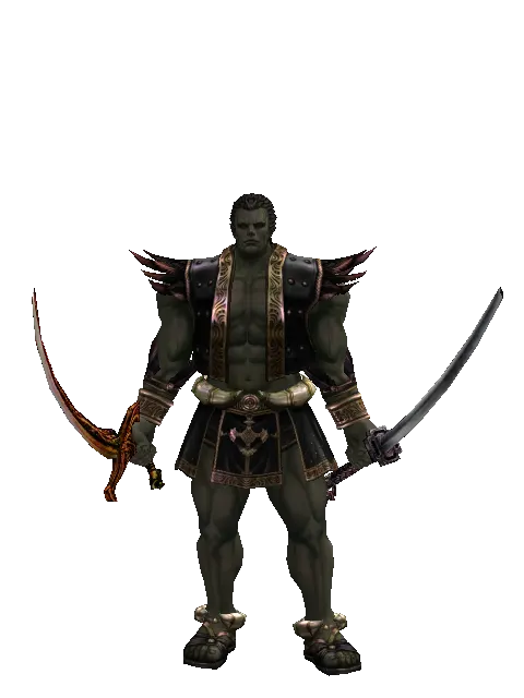 Shamshir*Katana on a male Orc fighter, front view
