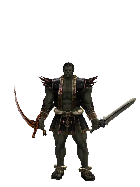 Shamshir*Spirit Sword on a male Orc fighter, front view