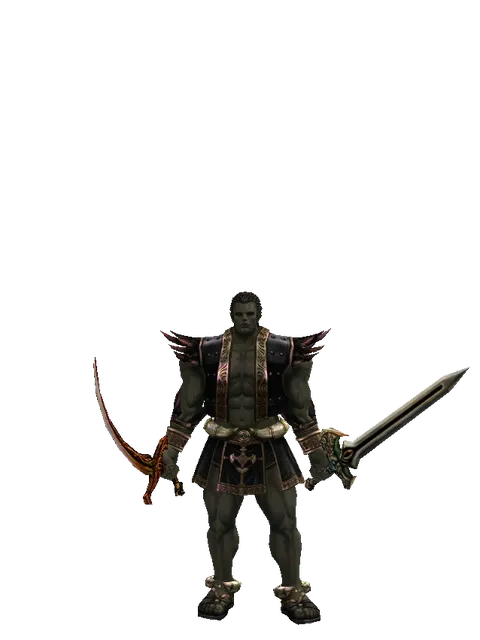 Shamshir*Sword of Delusion on a male Orc fighter, front view