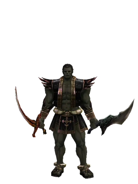 Shamshir*Sword of Limit on a male Orc fighter, front view