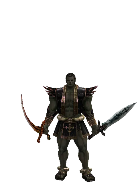 Shamshir*Tsurugi on a male Orc fighter, front view