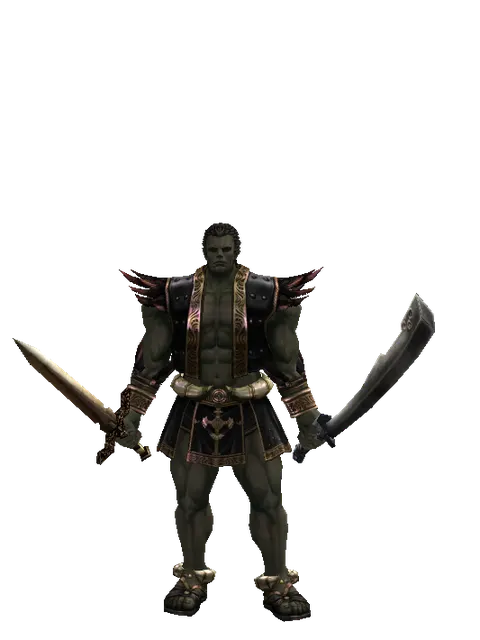 Spinebone Sword*Crimson Sword on a male Orc fighter, front view