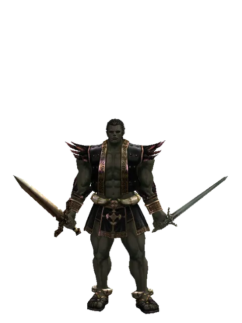 Spinebone Sword*Elven Sword on a male Orc fighter, front view