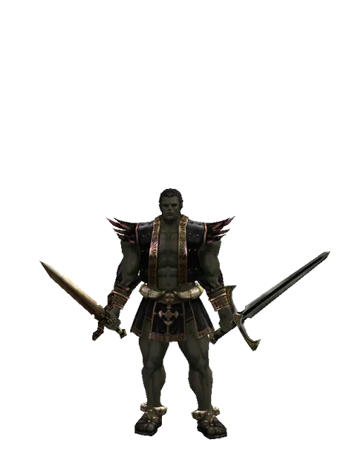 Spinebone Sword*Knight's Sword on a male Orc fighter, front view