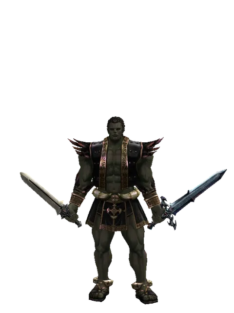 Spirit Sword*Caliburs on a male Orc fighter, front view