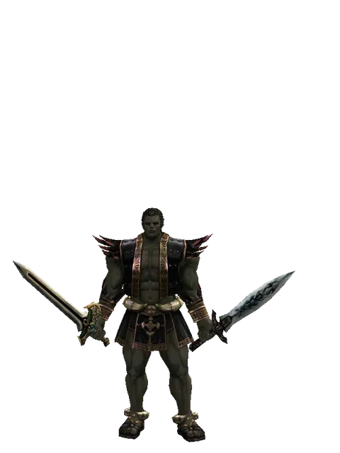 Sword of Delusion*Tsurugi on a male Orc fighter, front view