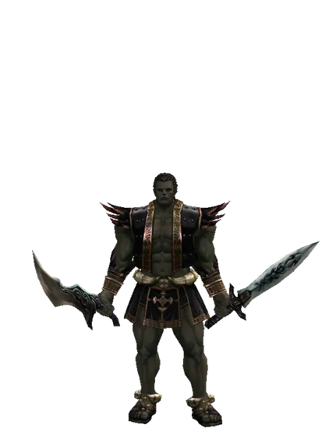 Sword of Limit*Tsurugi on a male Orc fighter, front view