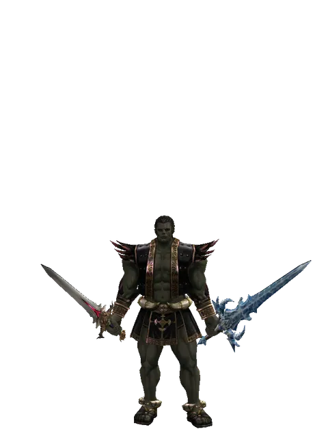 Vesper Dual Sword on a male Orc fighter, front view