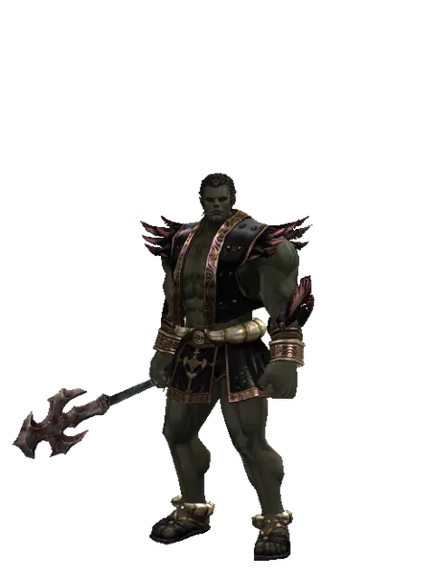 Crucifix of Blood on a male Orc fighter, front view