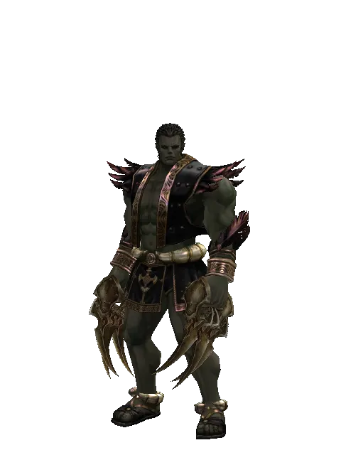 Bagh-Nakh on a male Orc fighter, front view