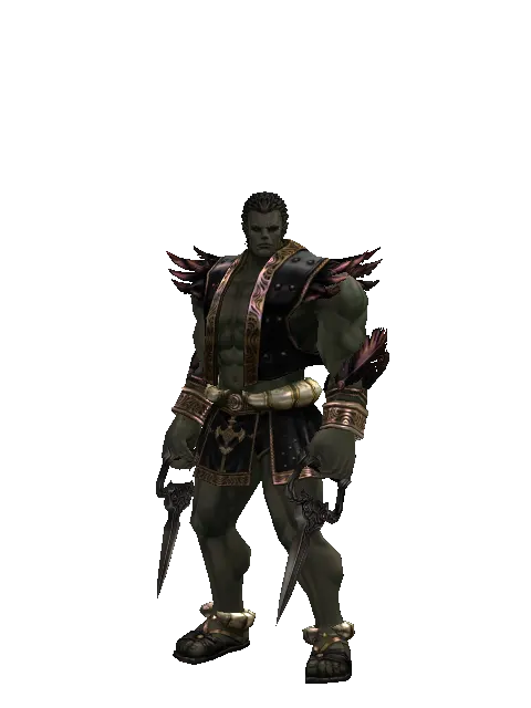 Single-Edged Jamadhr on a male Orc fighter, front view