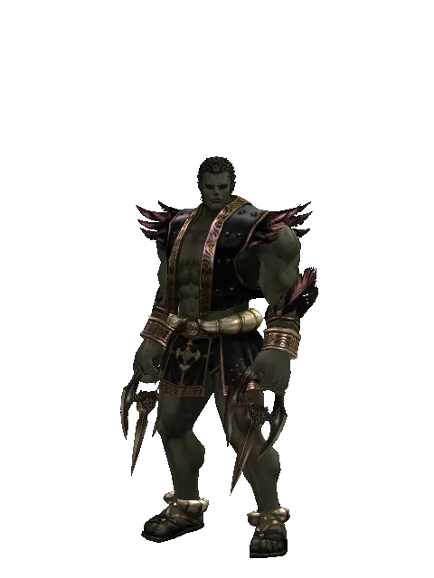 Triple-Edged Jamadhr on a male Orc fighter, front view