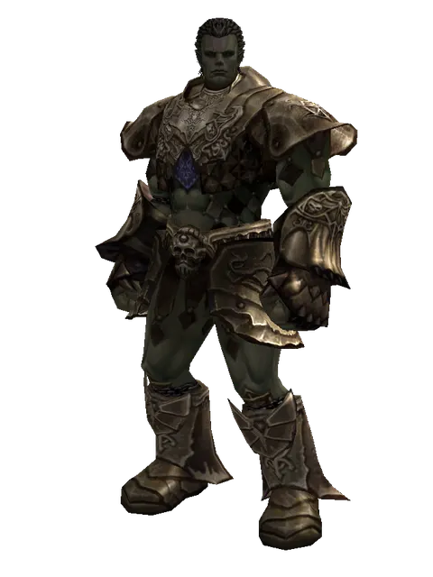 Fullplate (heavy armor) on a male Orc fighter, front view