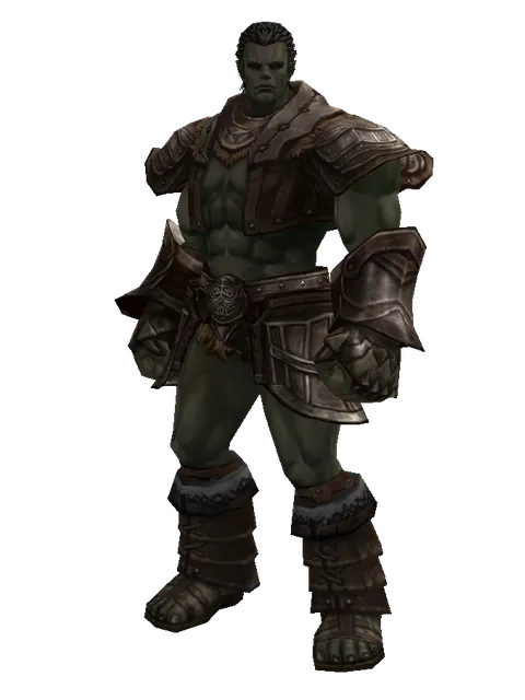 Half Plate (heavy armor) on a male Orc fighter, front view