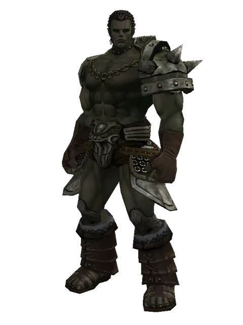 Ring Mail (heavy armor) on a male Orc fighter, front view