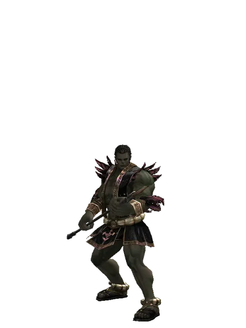 Enhanced Spear of Silenos on a male Orc fighter, front view