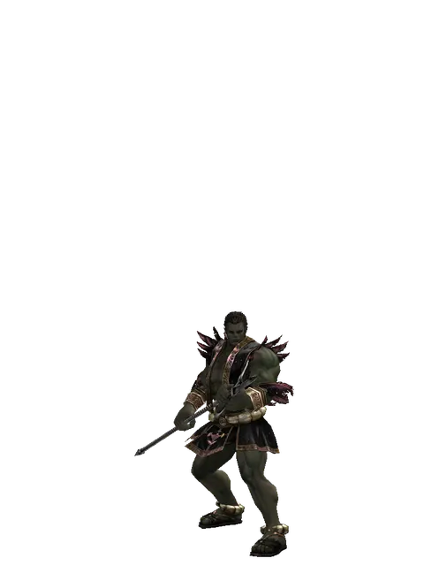 Guard Spear on a male Orc fighter, front view