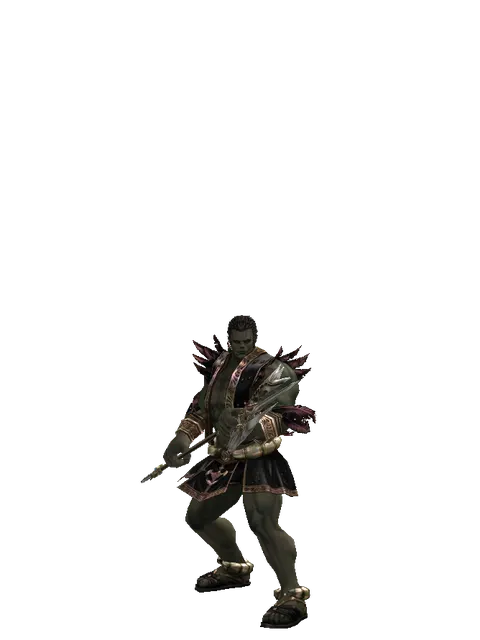 Icarus Trident on a male Orc fighter, front view