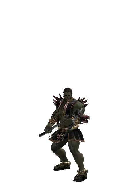 Scythe on a male Orc fighter, front view