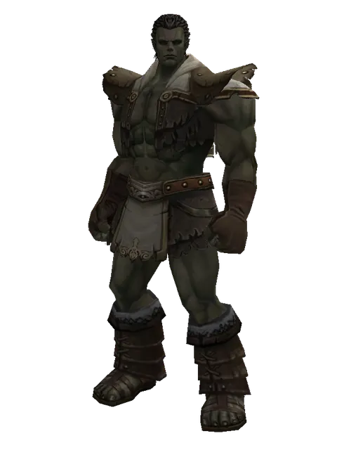 White (robe) on a male Orc fighter, front view